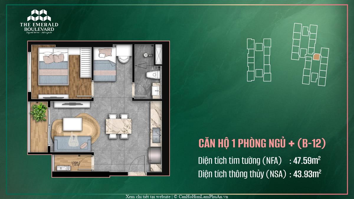 Căn hộ 1PN Plus B-12 thiết kế The Emerald Boulevard