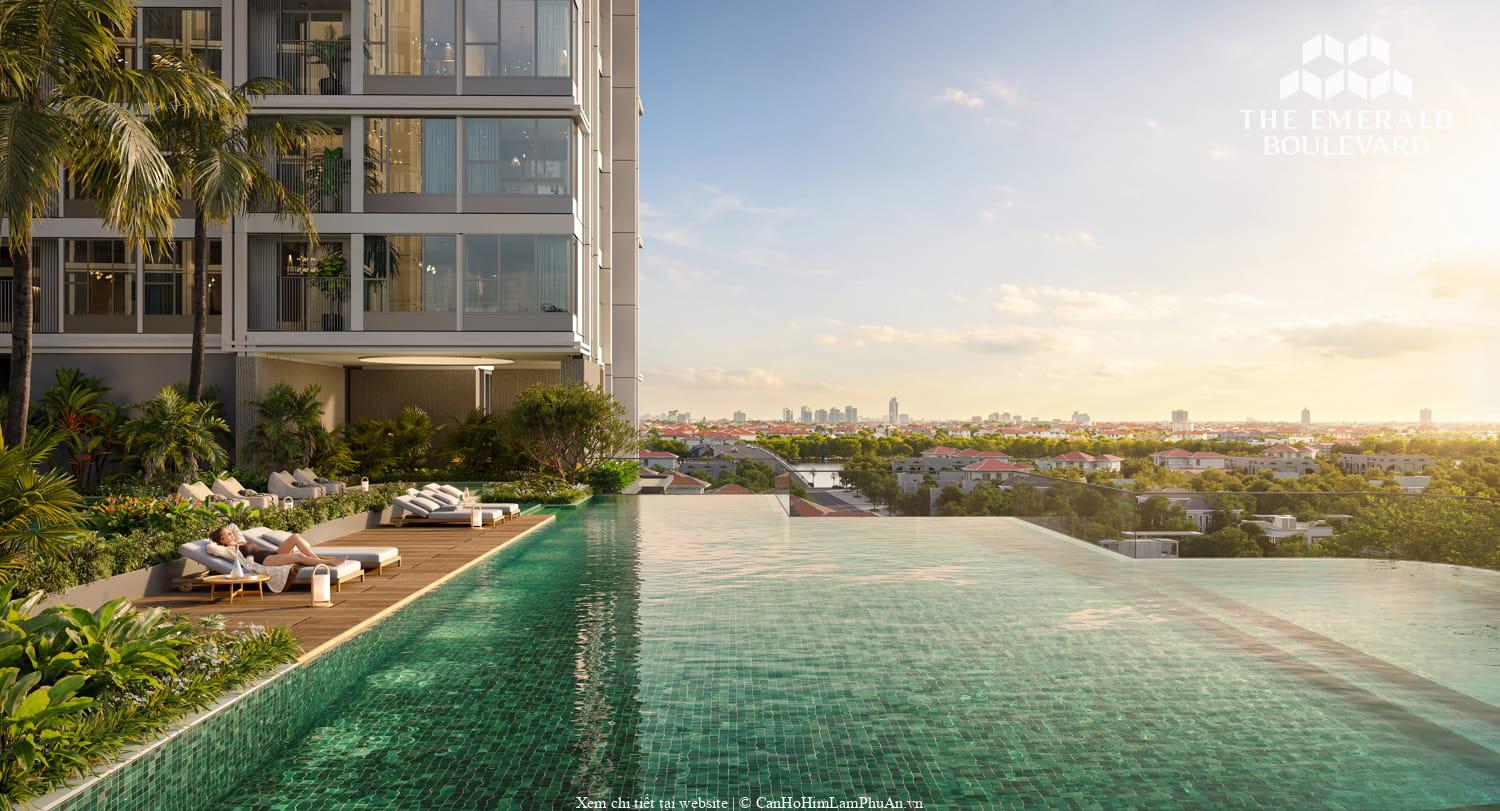 Hồ bơi tràn tầng 5 tại The Emerald Boulevard, tầm nhìn rộng mở toàn cảnh