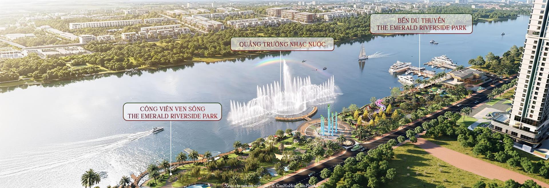 Khu công viên ven sông với quảng trường nhạc nước và bến du thuyền The Emerald Riverside Park