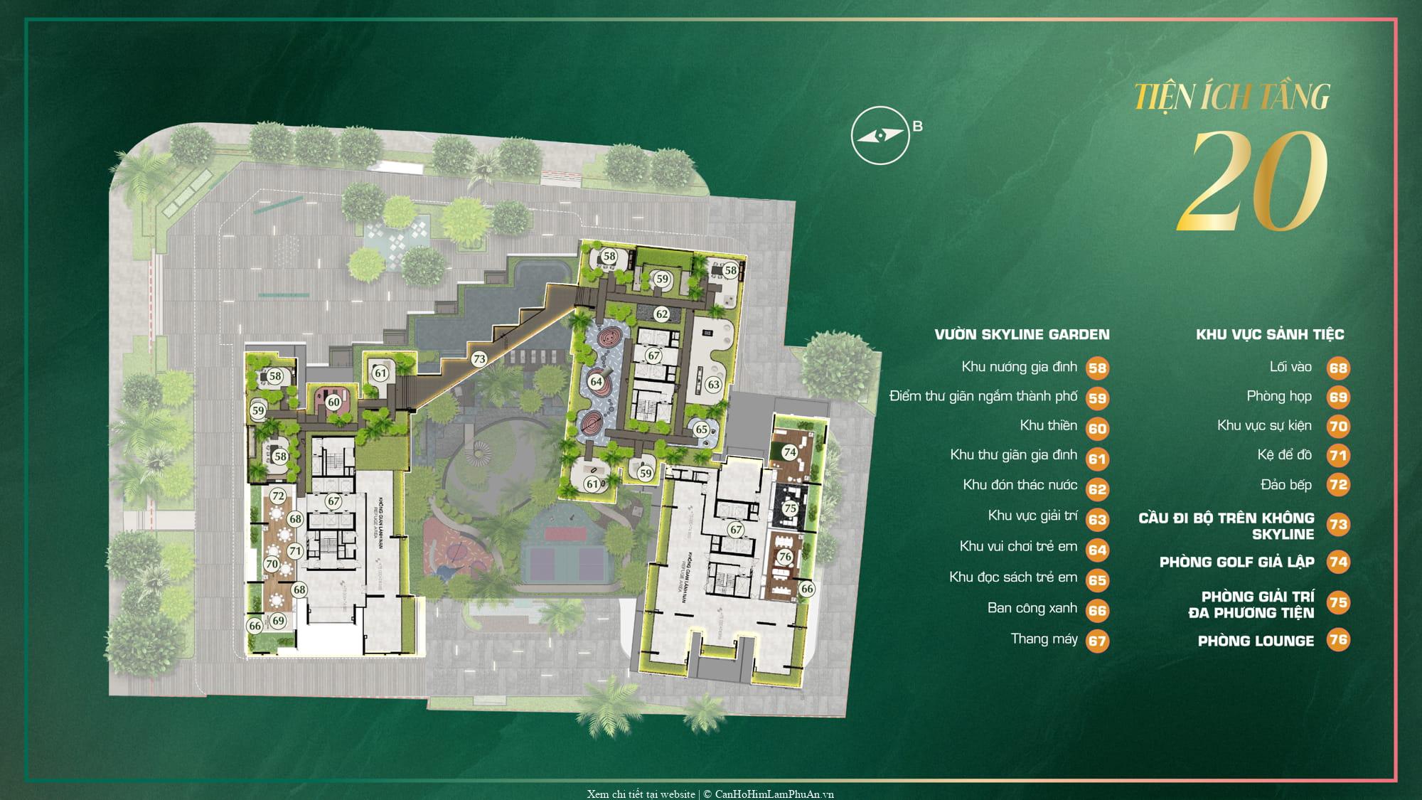 Mặt bằng chi tiết tiện ích tầng 20 The Emerald Boulevard, thể hiện vị trí và phân bố chức năng