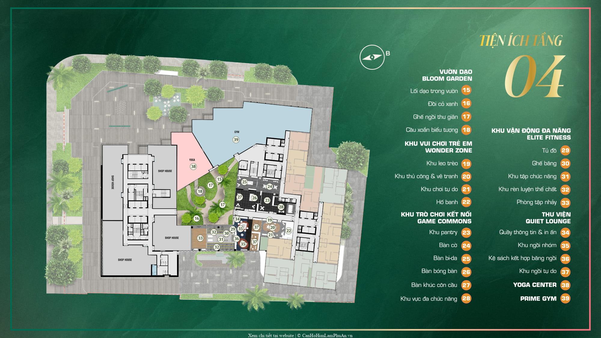 Sơ đồ bố trí chi tiết tiện ích tầng 4 dự án The Emerald Boulevard