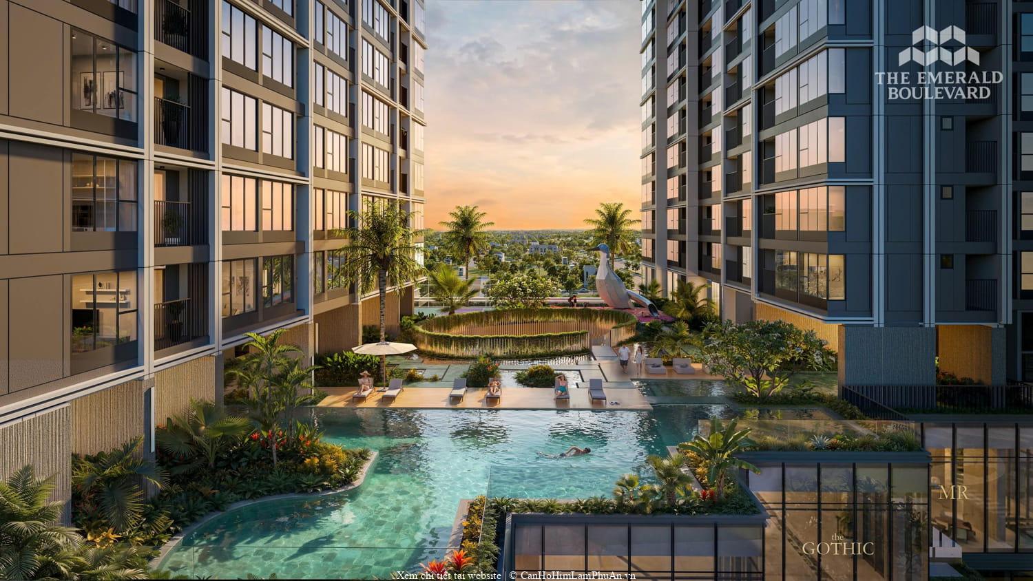 Tầng 5 The Emerald Boulevard với tổ hợp tiện ích gồm cụm hồ bơi, khu thể thao và thư giãn