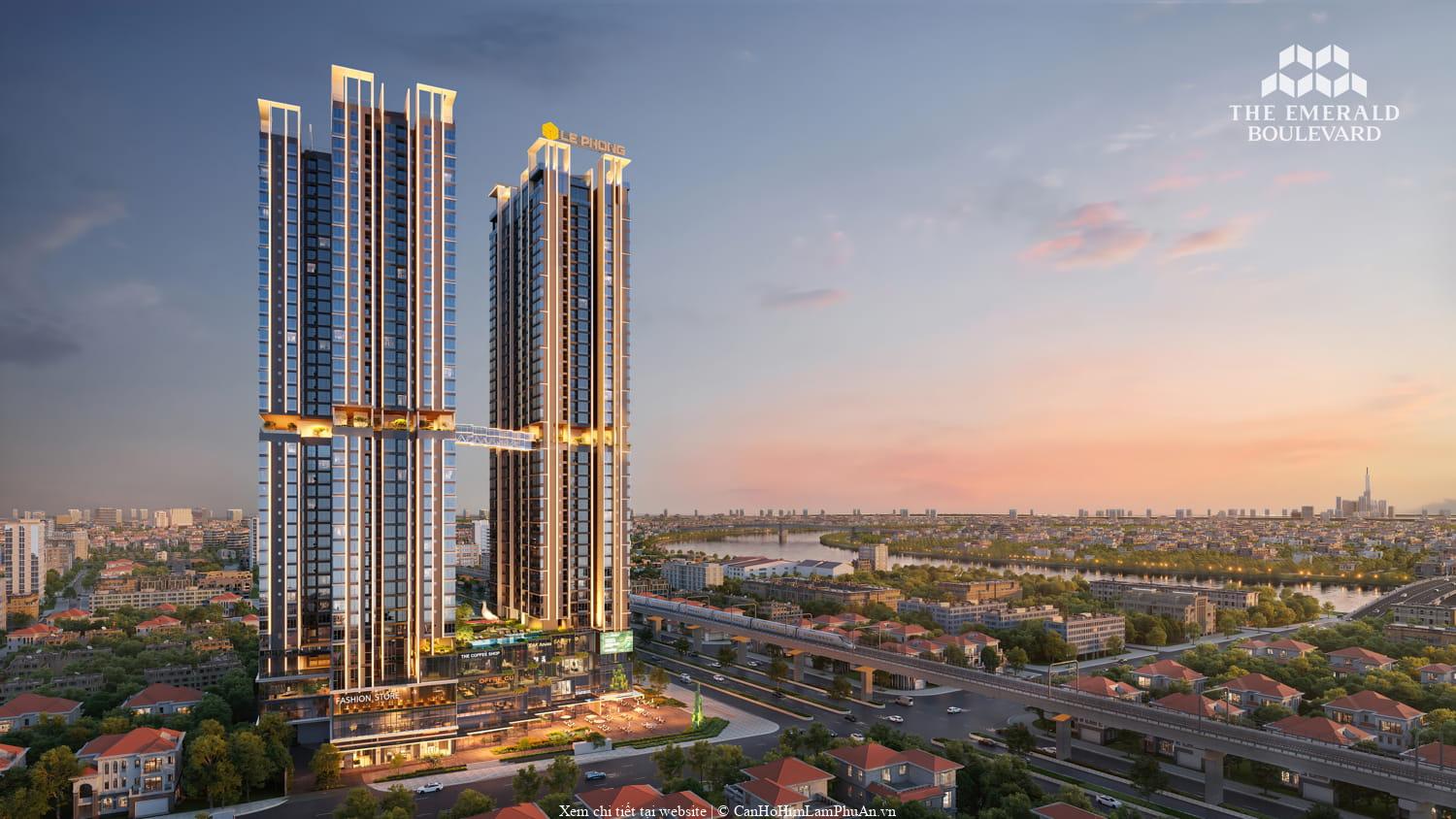 The Emerald Boulevard nhìn ra sông, mặt tiền QL13, gần Metro