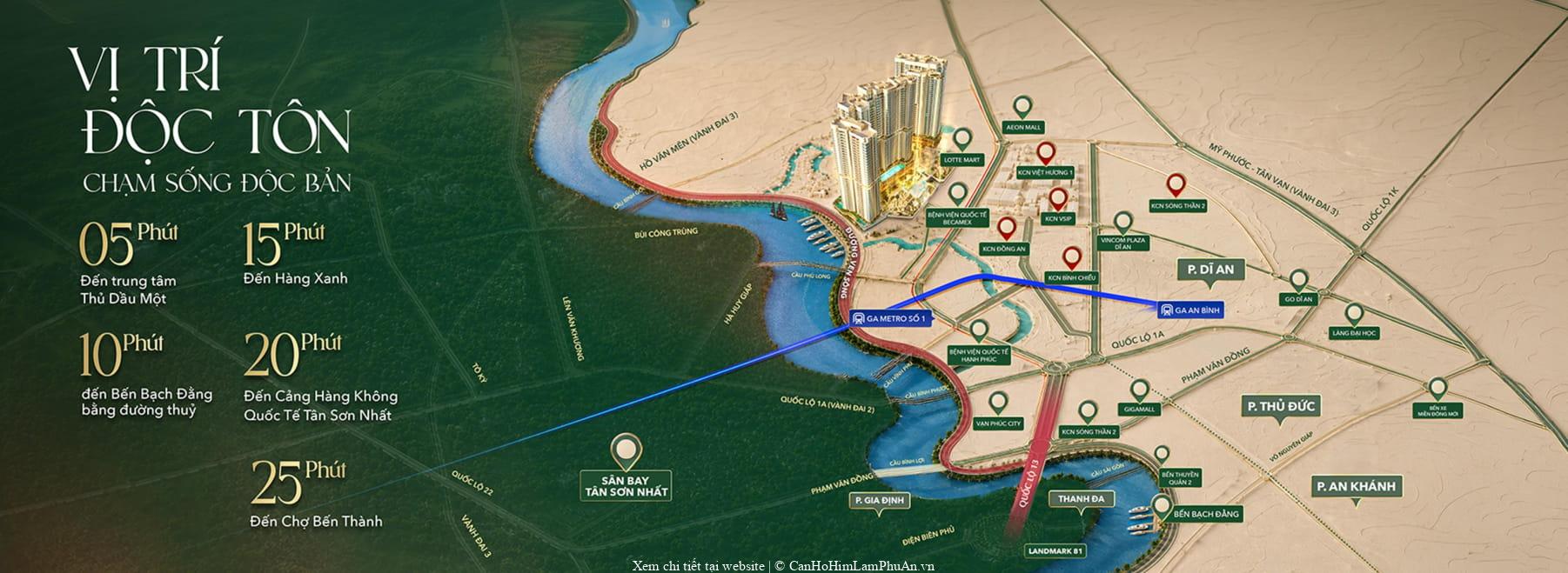 Vị trí The Emerald River Park thể hiện các kết nối giao thông chính và liên kết tới tiện ích xung quanh khu vực