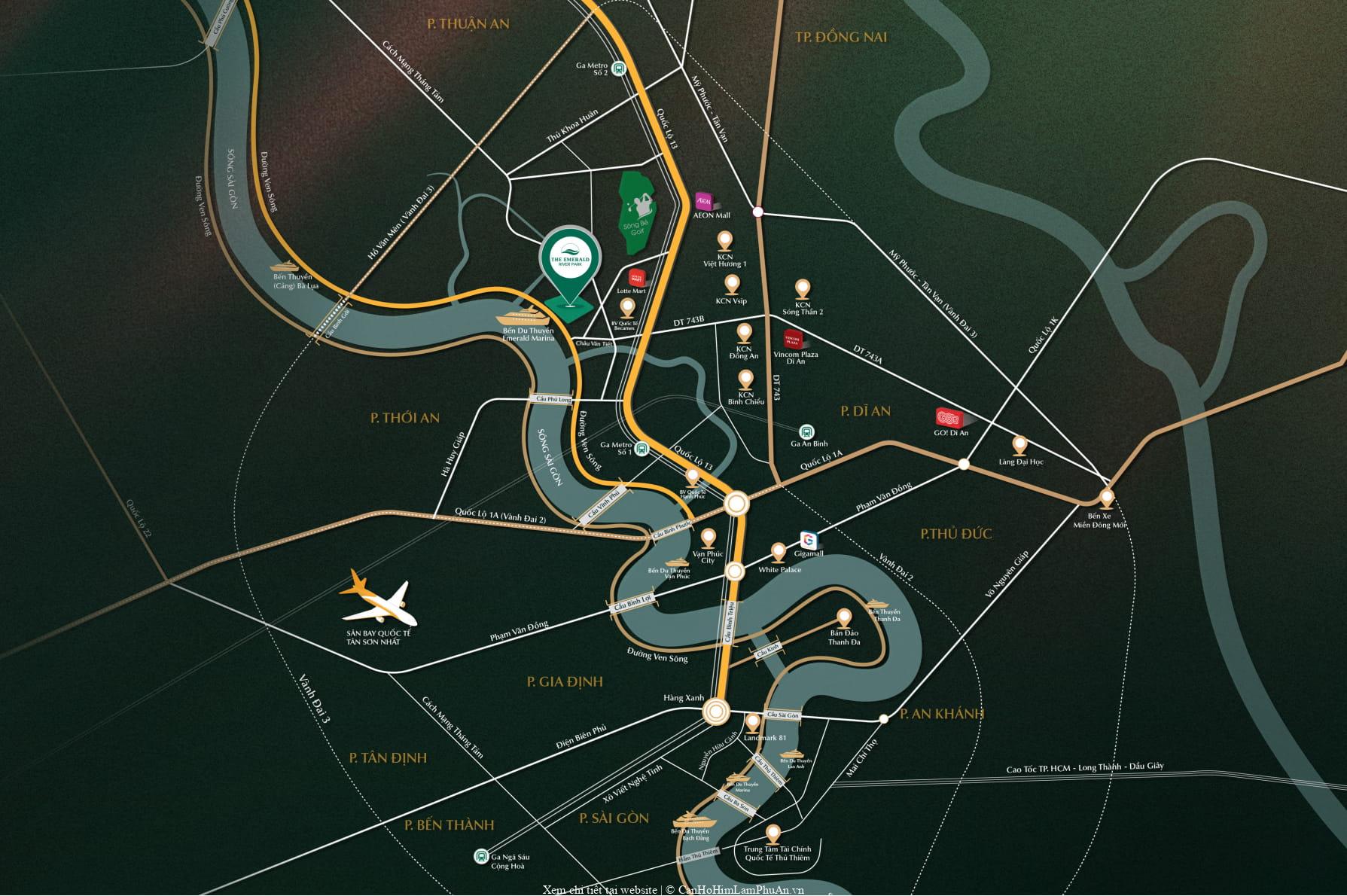 Vị trí The Emerald River Park với các kết nối giao thông