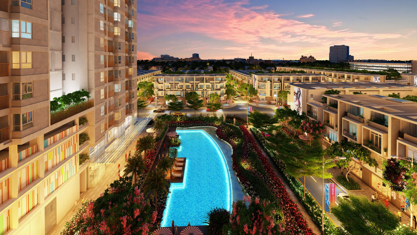 View hồ bơi công viên Him Lam Phú Đông